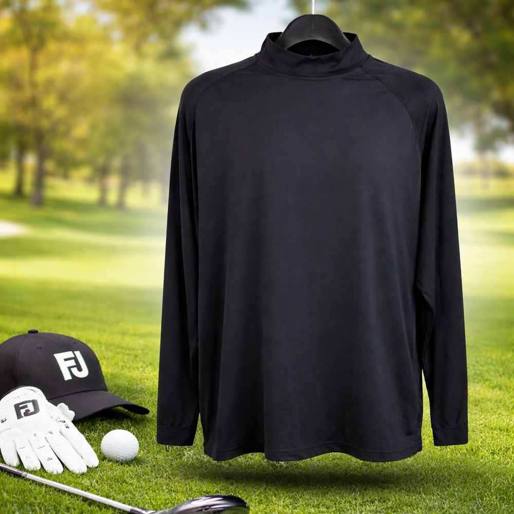 FootJoy Mens Mock Neck Shirt Sz XL Black Performance Golf Layering